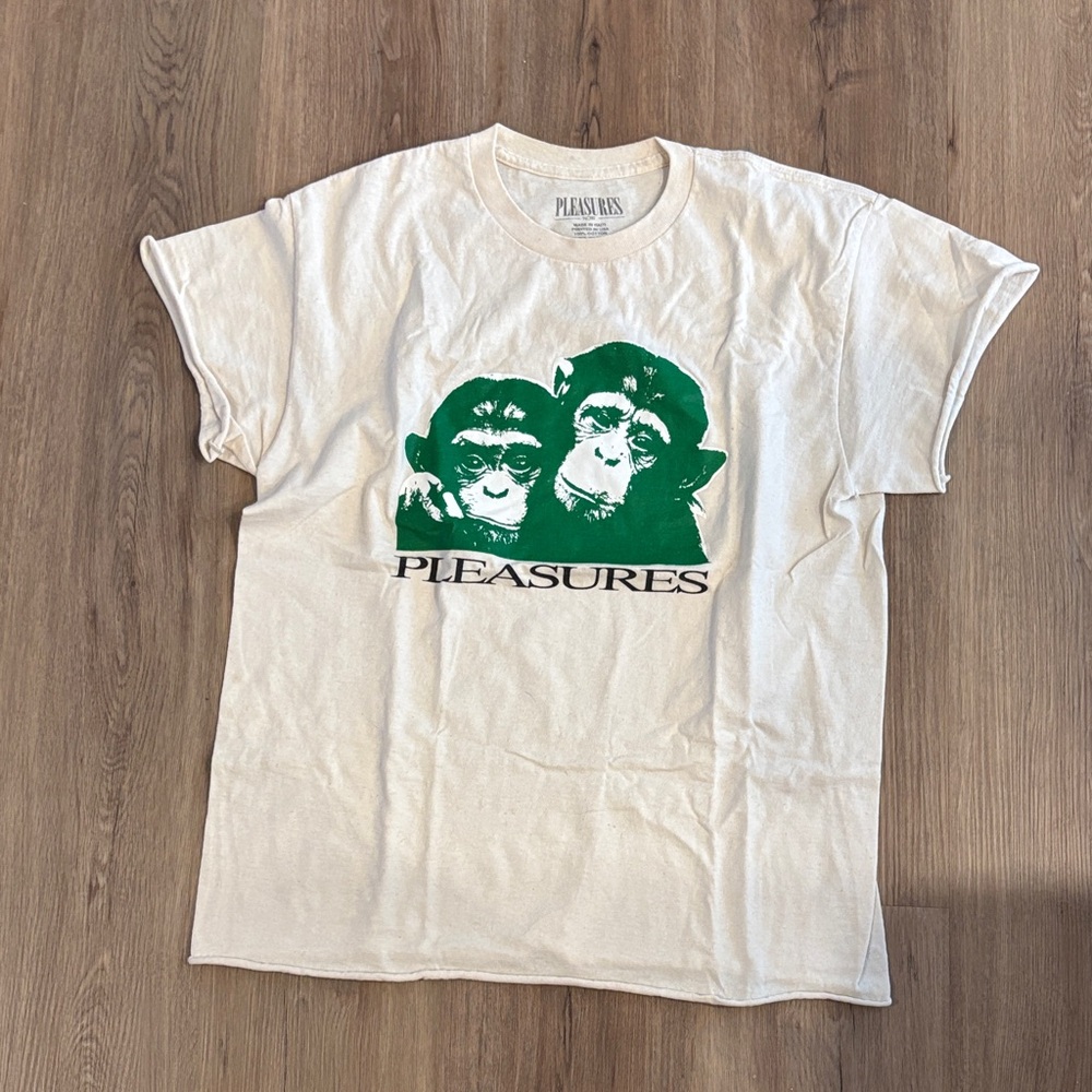 Pleasures Men's Short Sleeve White Graphic Tee with Green Print